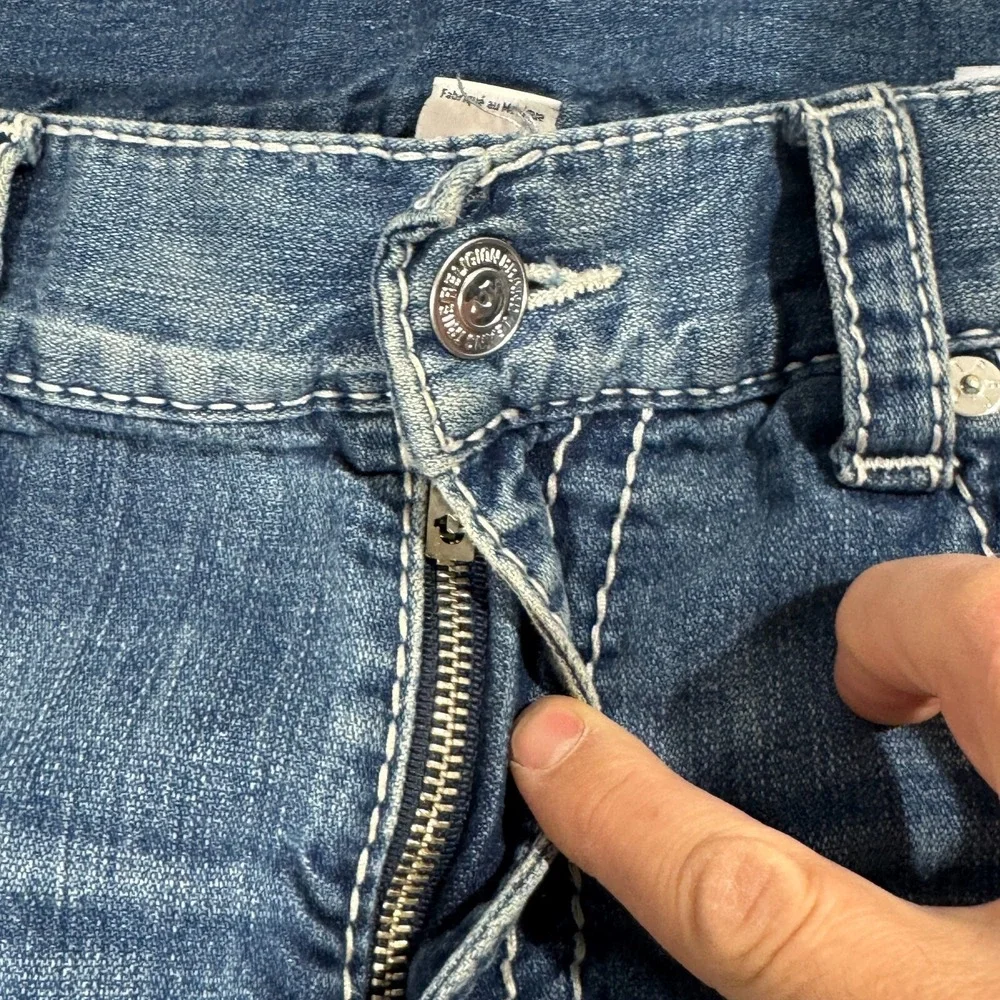 True Religion Thick Stitch Straight Flap Natural‎ Big T Jeans in Blue 36x27